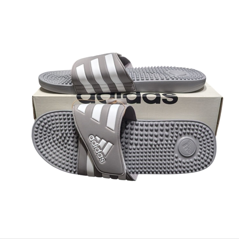 Adidas Gray Adissage 3 Stripe Slide Sandals Size 18 NWT